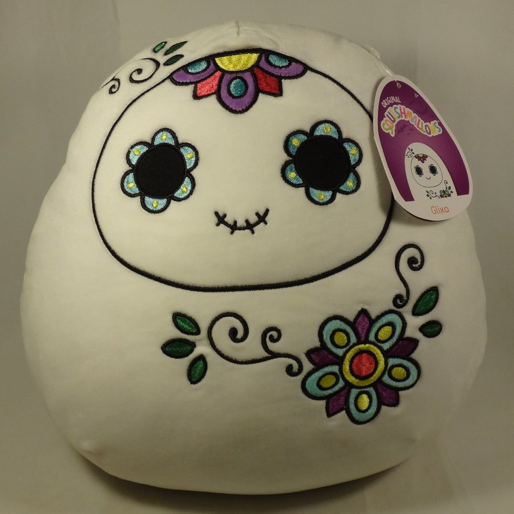 Squishmallows Glixa 12" Plush White 2021 Calavera Day of the Dead Sugar Skull